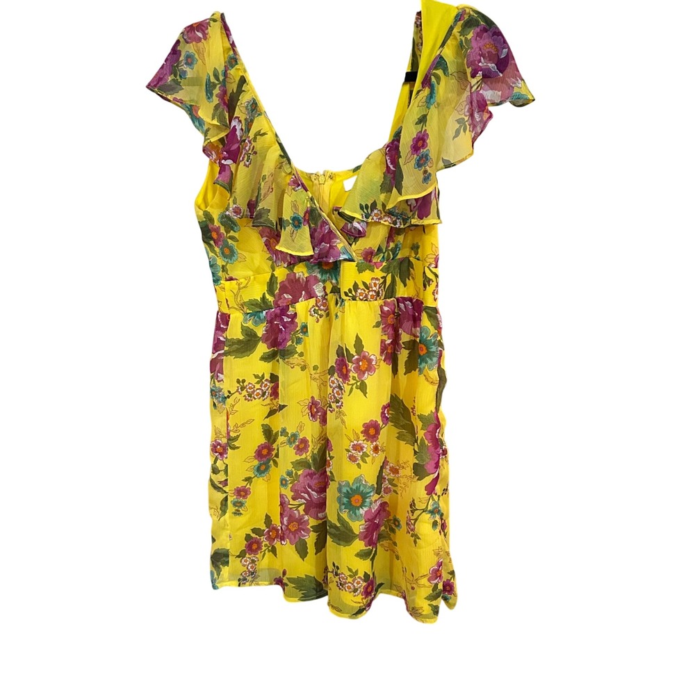 XXI Floral Ruffle Mini Dress Yellow Purple Summer Party Dress Size L